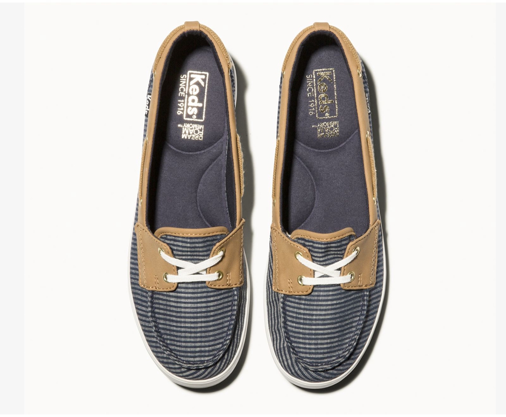 Keds Slip Ons Navy - Charter Stripe - Womens BMUPYC-507